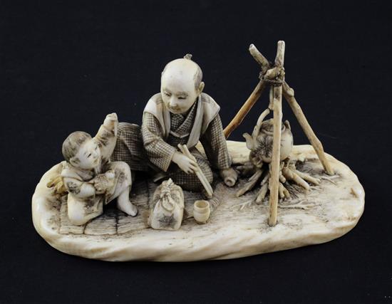 A Japanese ivory okimono, Meiji period, 7.6cm., slight losses